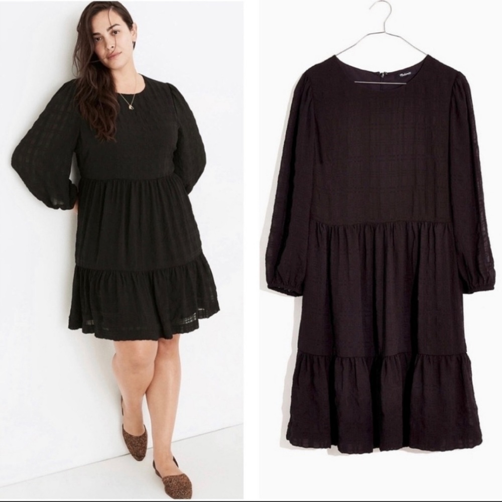 Madewell Puff-Sleeve Ruffle-Hem Mini Dress
